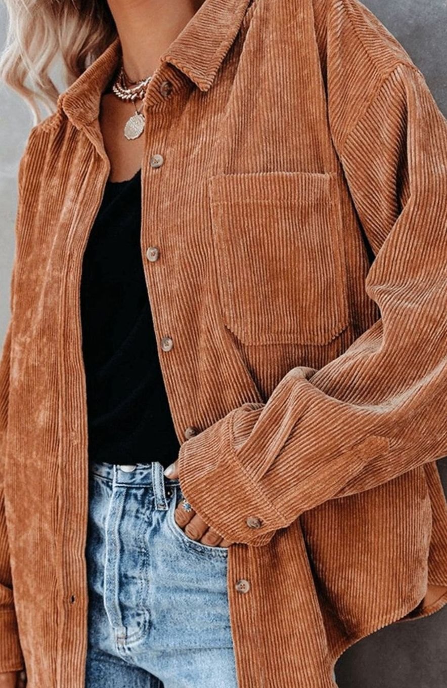 Women's Relaxed Drop-Shoulder Corduroy Button-Up Blouse