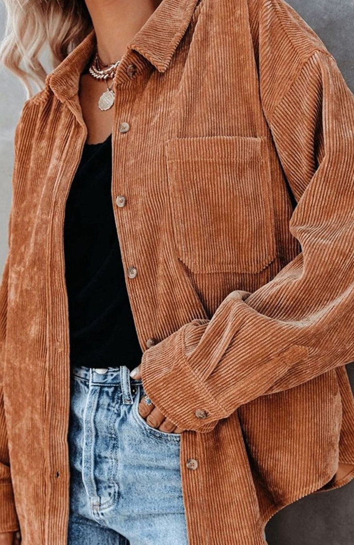 Women's Relaxed Drop-Shoulder Corduroy Button-Up Blouse