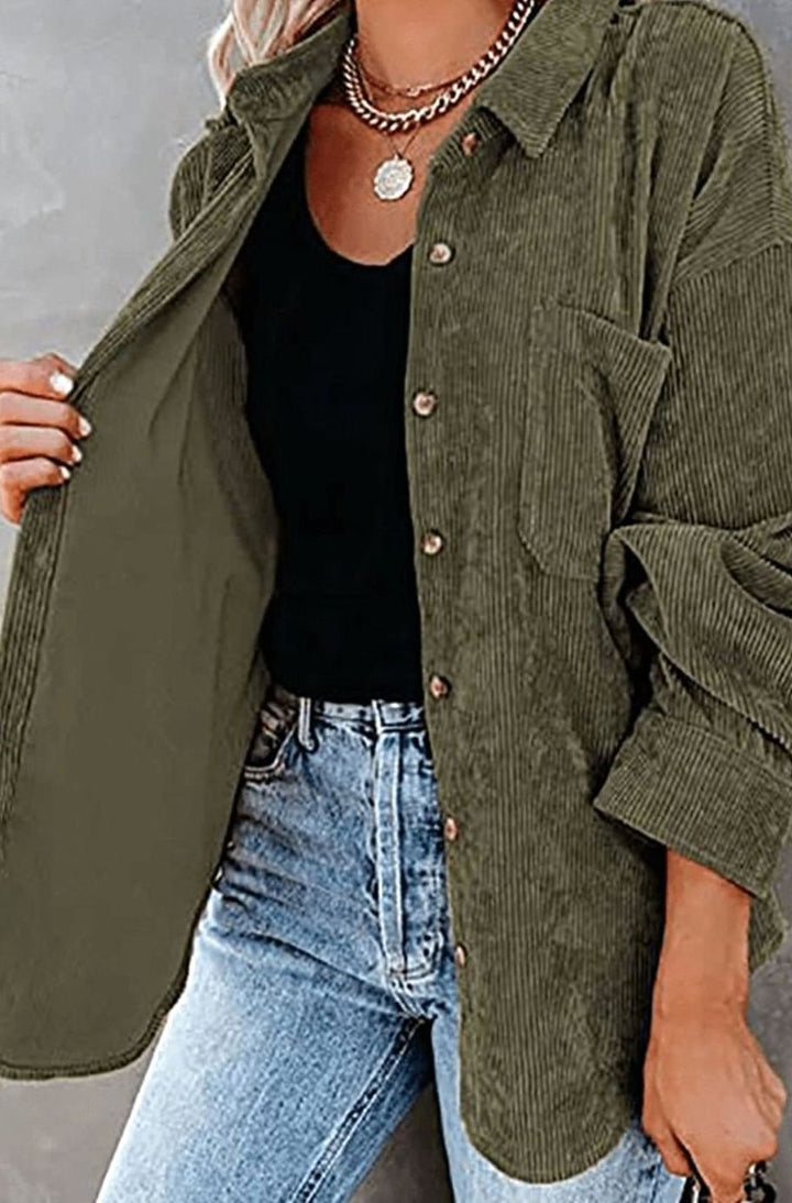 Women's Relaxed Drop-Shoulder Corduroy Button-Up Blouse