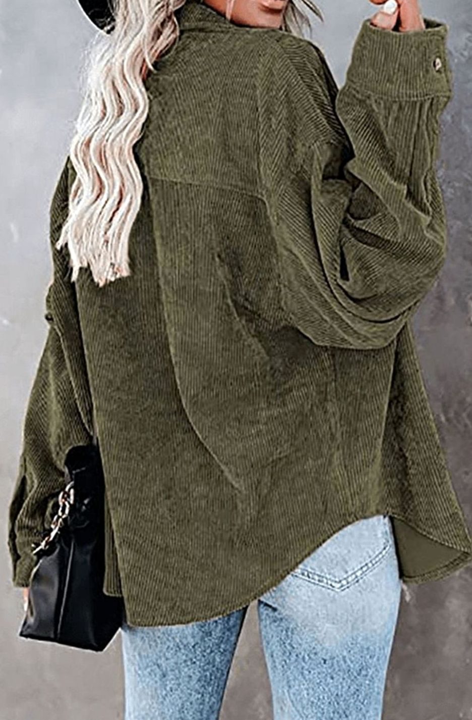 Women's Relaxed Drop-Shoulder Corduroy Button-Up Blouse
