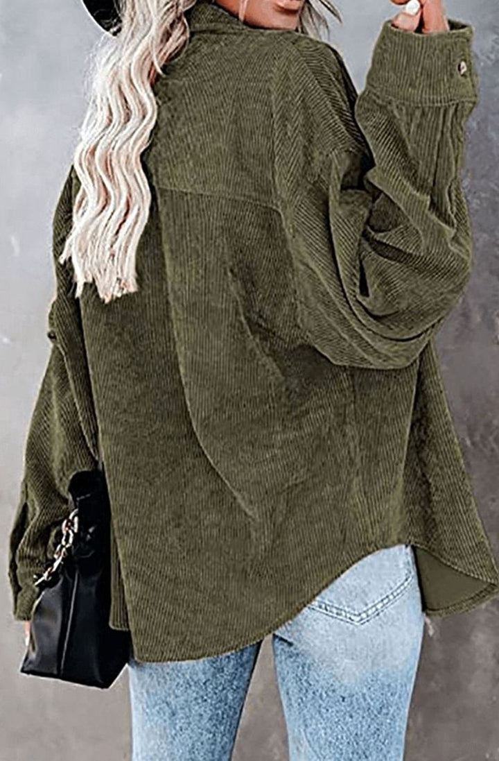 Women's Relaxed Drop-Shoulder Corduroy Button-Up Blouse
