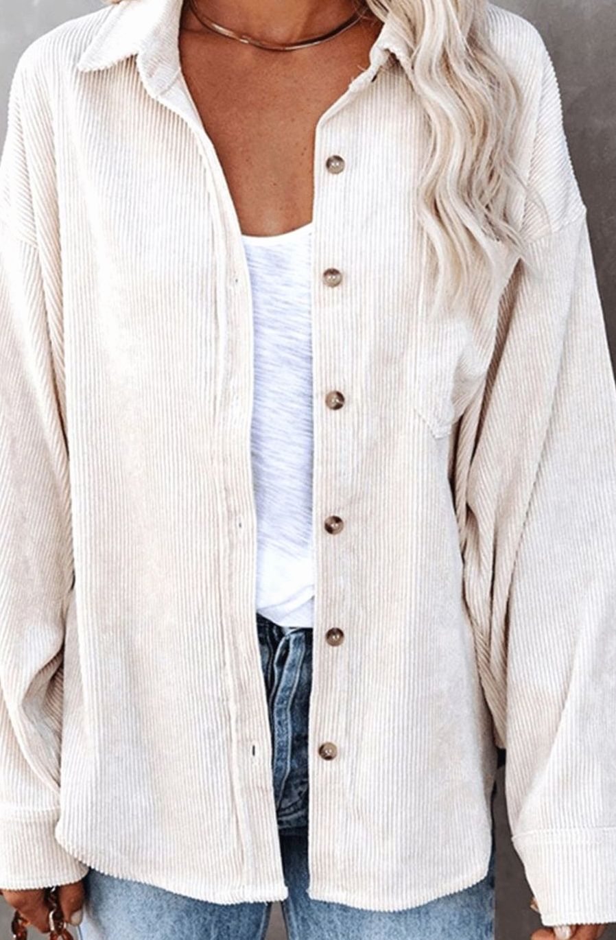 Women's Relaxed Drop-Shoulder Corduroy Button-Up Blouse