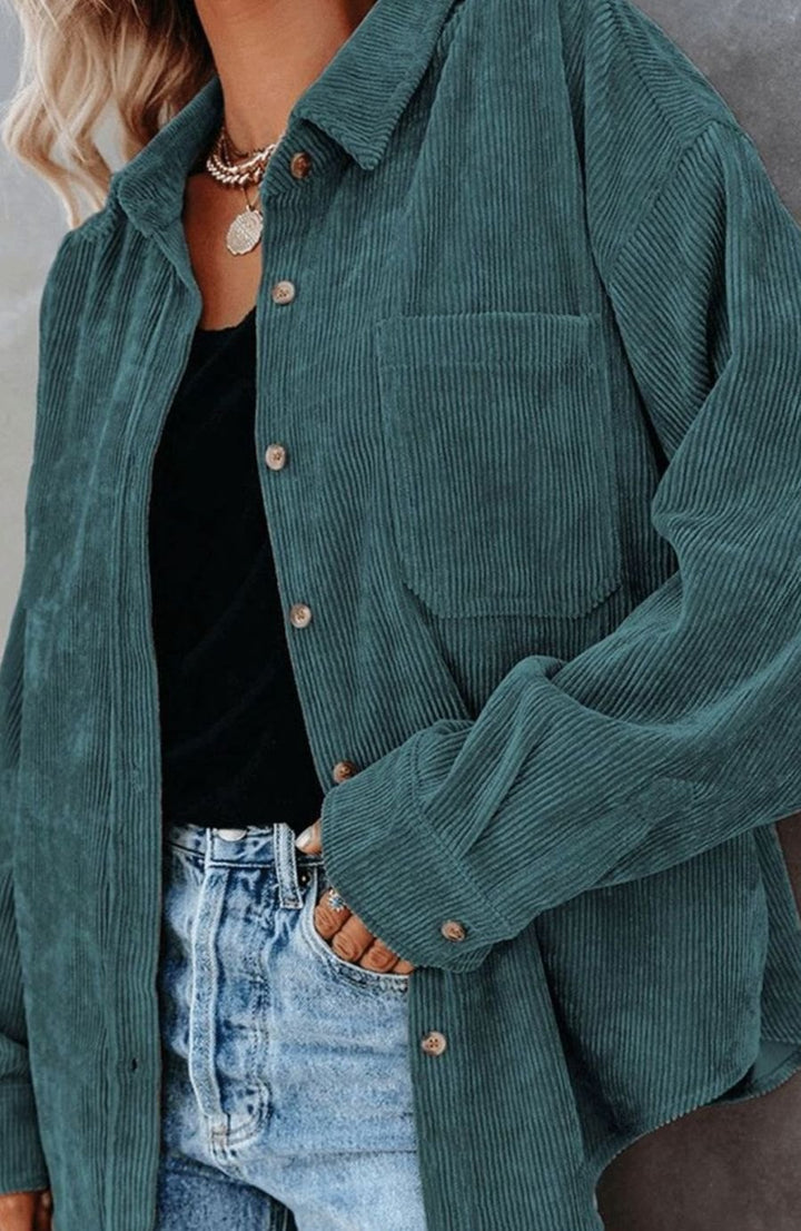Women's Relaxed Drop-Shoulder Corduroy Button-Up Blouse