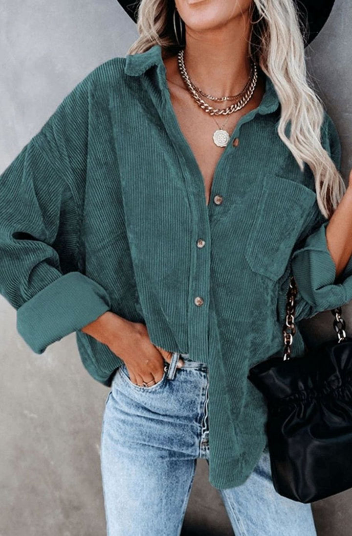 Women's Relaxed Drop-Shoulder Corduroy Button-Up Blouse