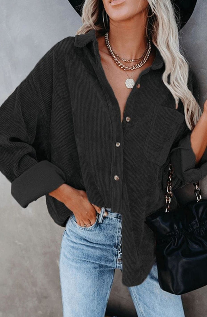 Women's Relaxed Drop-Shoulder Corduroy Button-Up Blouse