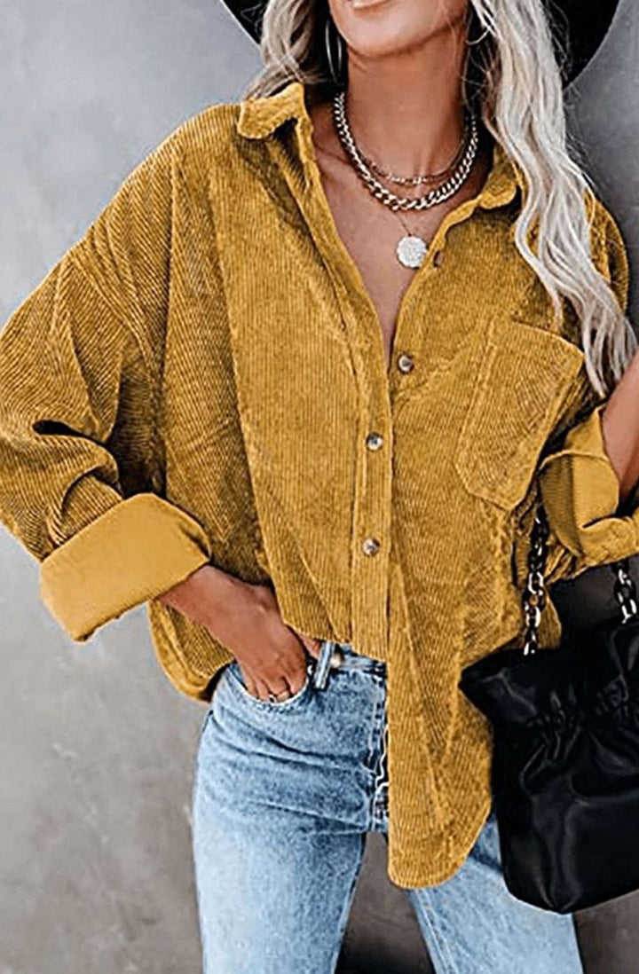 Women's Relaxed Drop-Shoulder Corduroy Button-Up Blouse