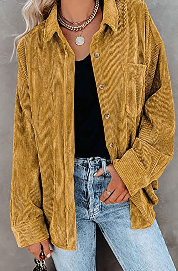 Women's Relaxed Drop-Shoulder Corduroy Button-Up Blouse