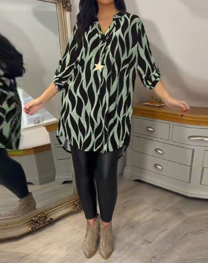 Women's Relaxed-Fit Abstract Print V-Neck Longline Blouse, Black