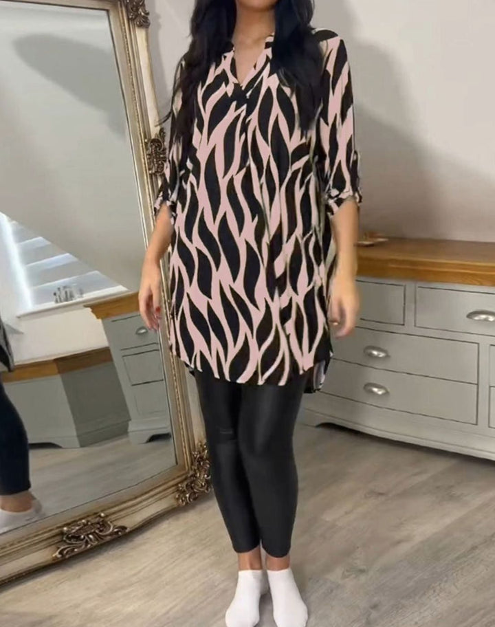 Women's Relaxed-Fit Abstract Print V-Neck Longline Blouse, Black