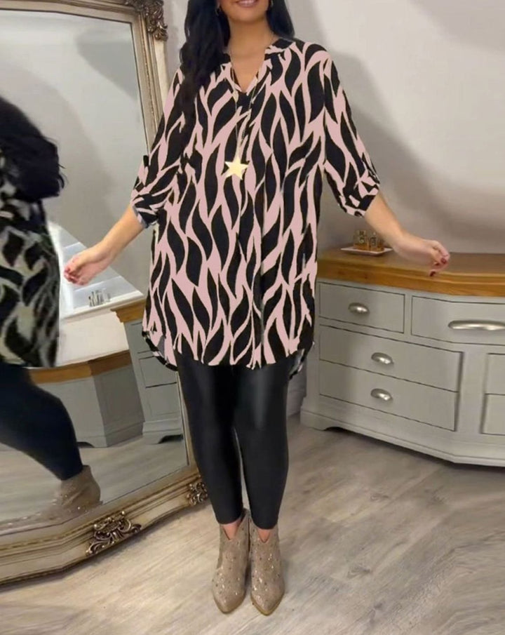 Women's Relaxed-Fit Abstract Print V-Neck Longline Blouse, Black