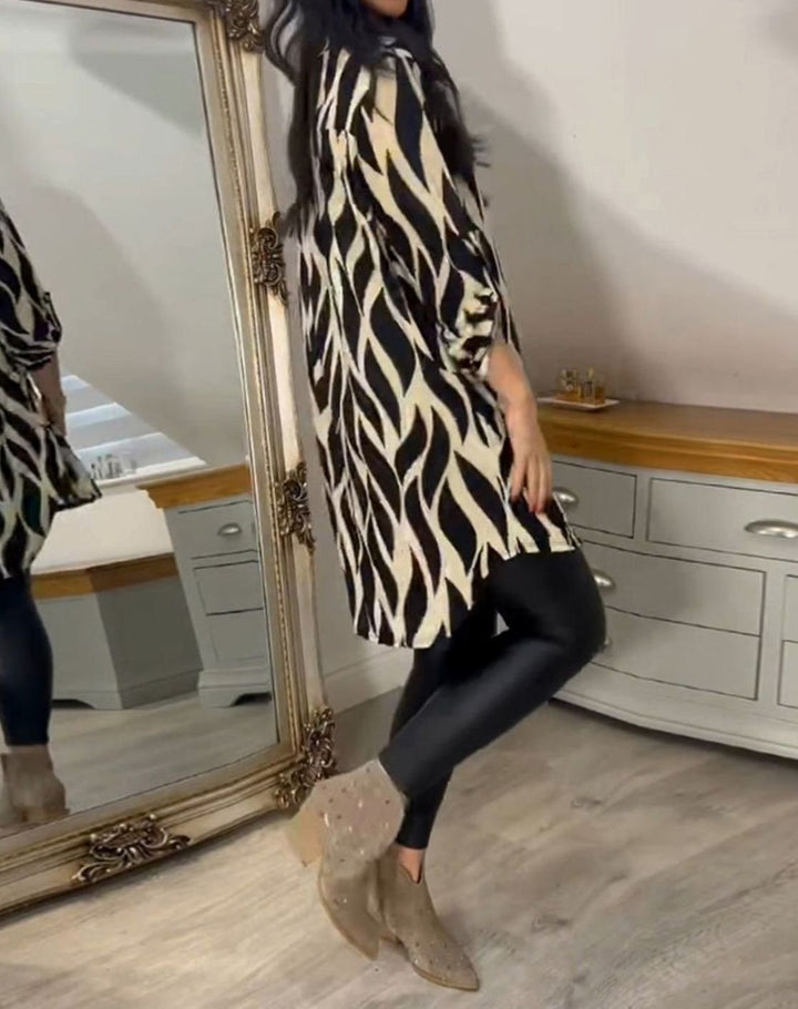 Women's Relaxed-Fit Abstract Print V-Neck Longline Blouse, Black
