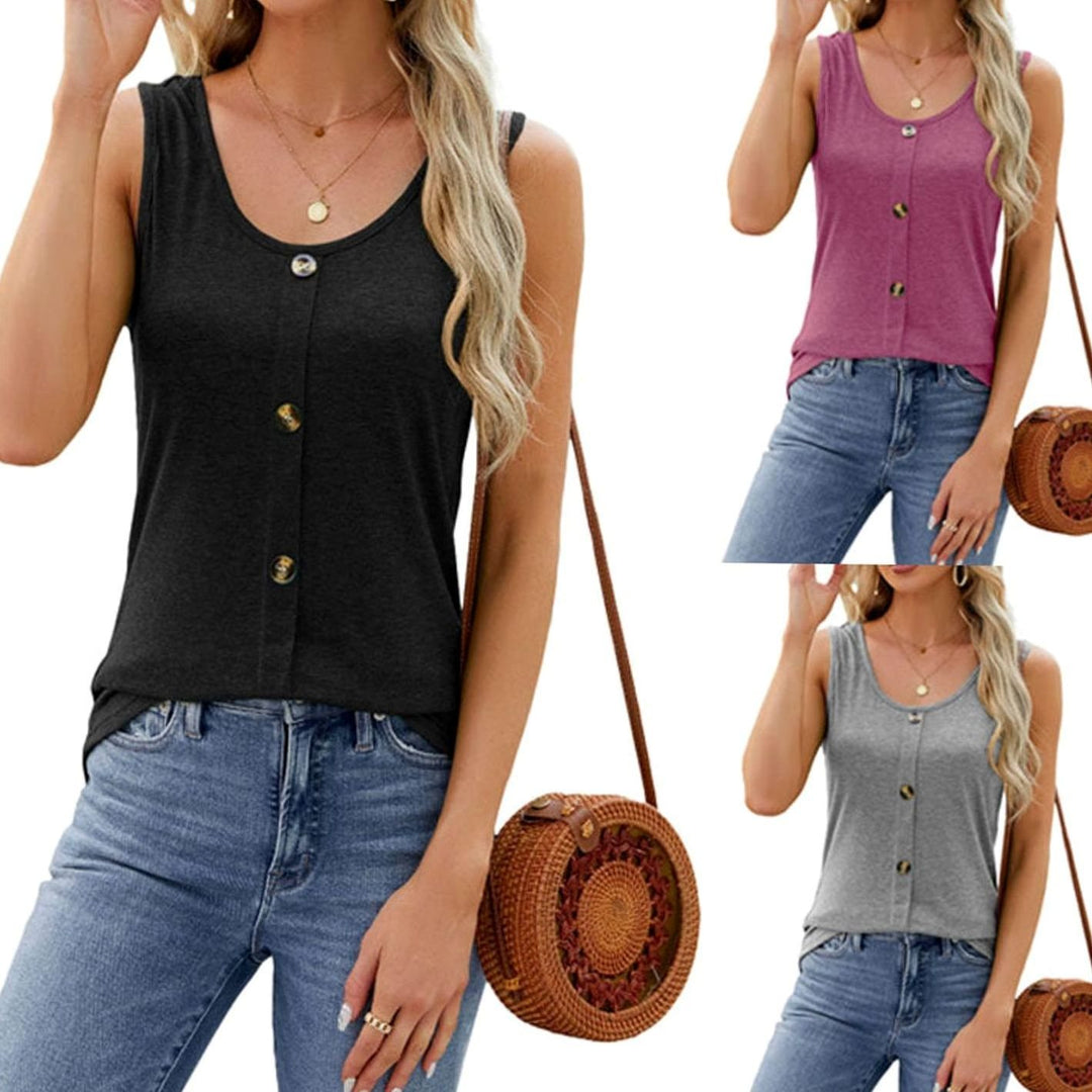 Women's Relaxed-Fit Button-Front Sleeveless Vest Top