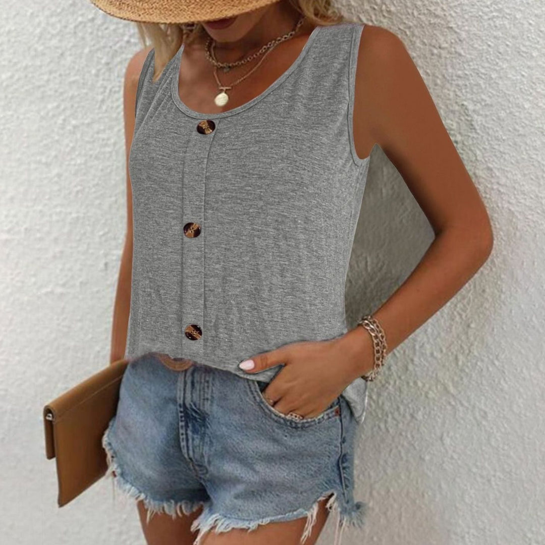 Women's Relaxed-Fit Button-Front Sleeveless Vest Top