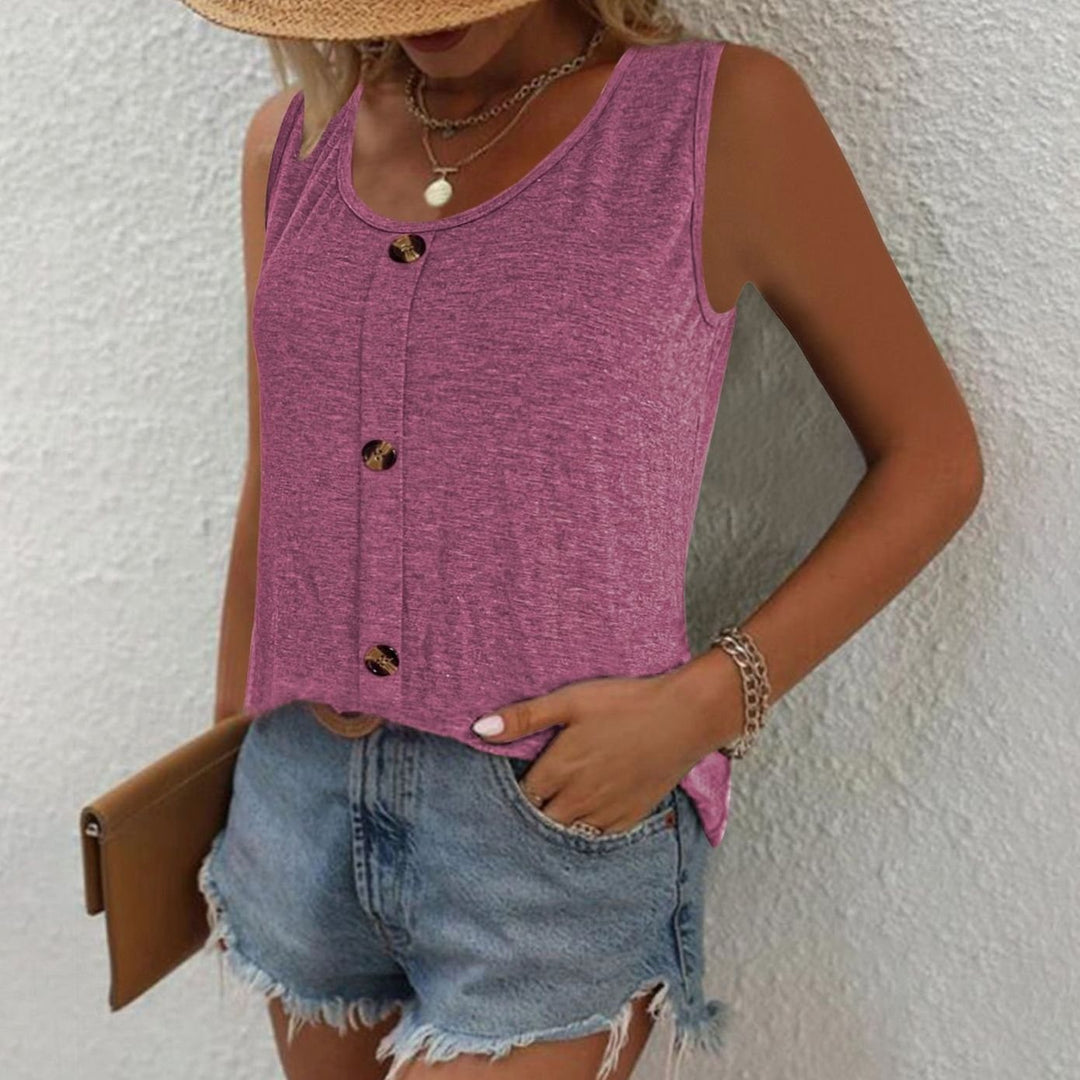 Women's Relaxed-Fit Button-Front Sleeveless Vest Top