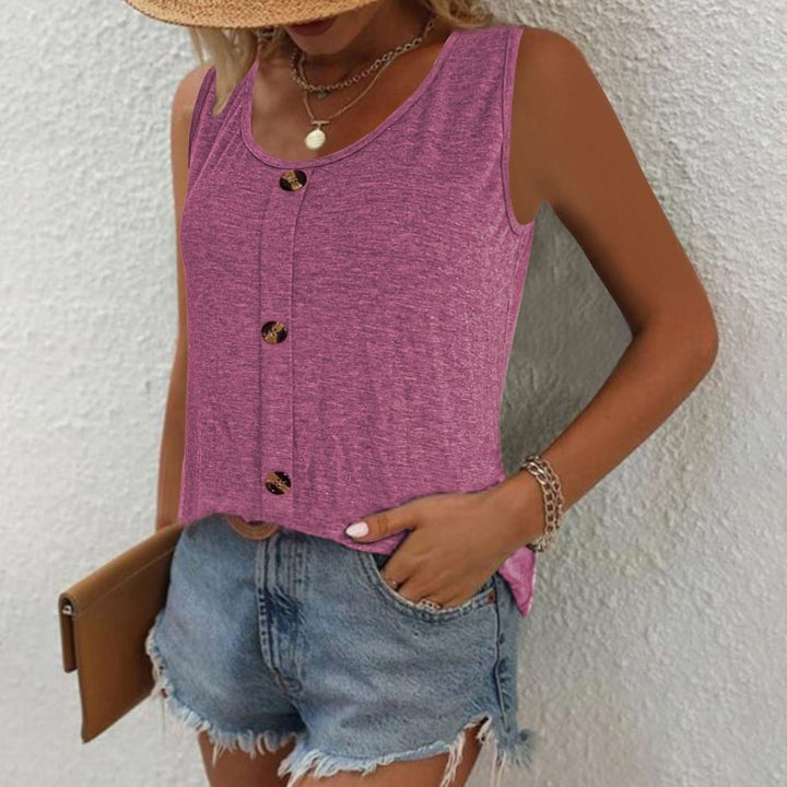 Women's Relaxed-Fit Button-Front Sleeveless Vest Top - Magenta