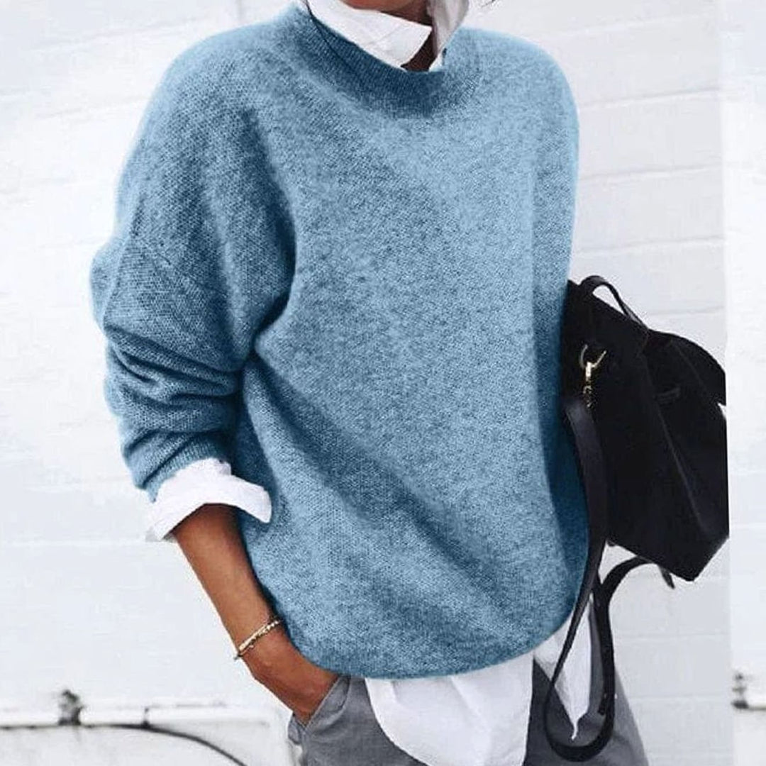 Women's Relaxed-Fit Crew-Neck Knit Pullover Jumper - Blue