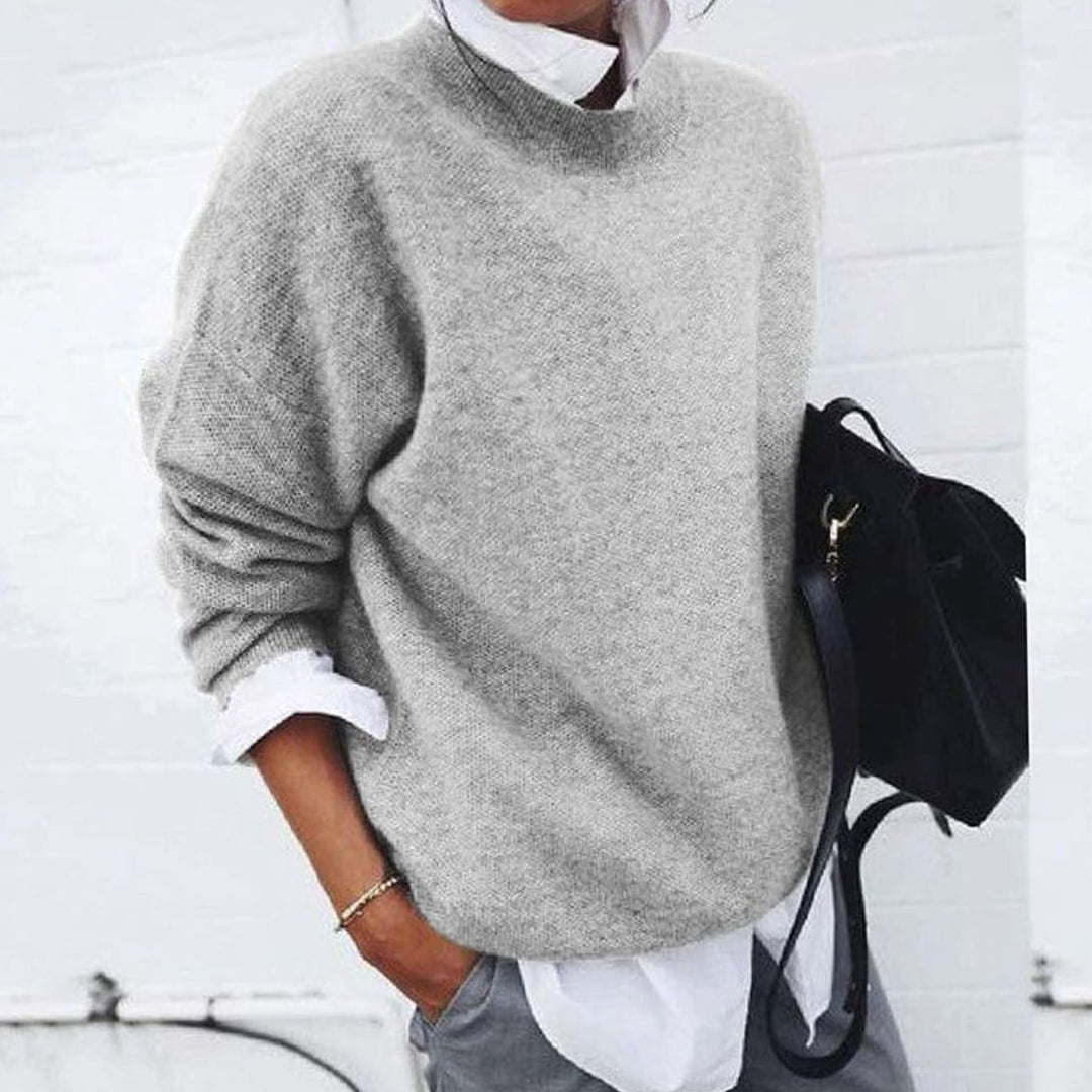 Women's Relaxed-Fit Crew-Neck Knit Pullover Jumper - Grey