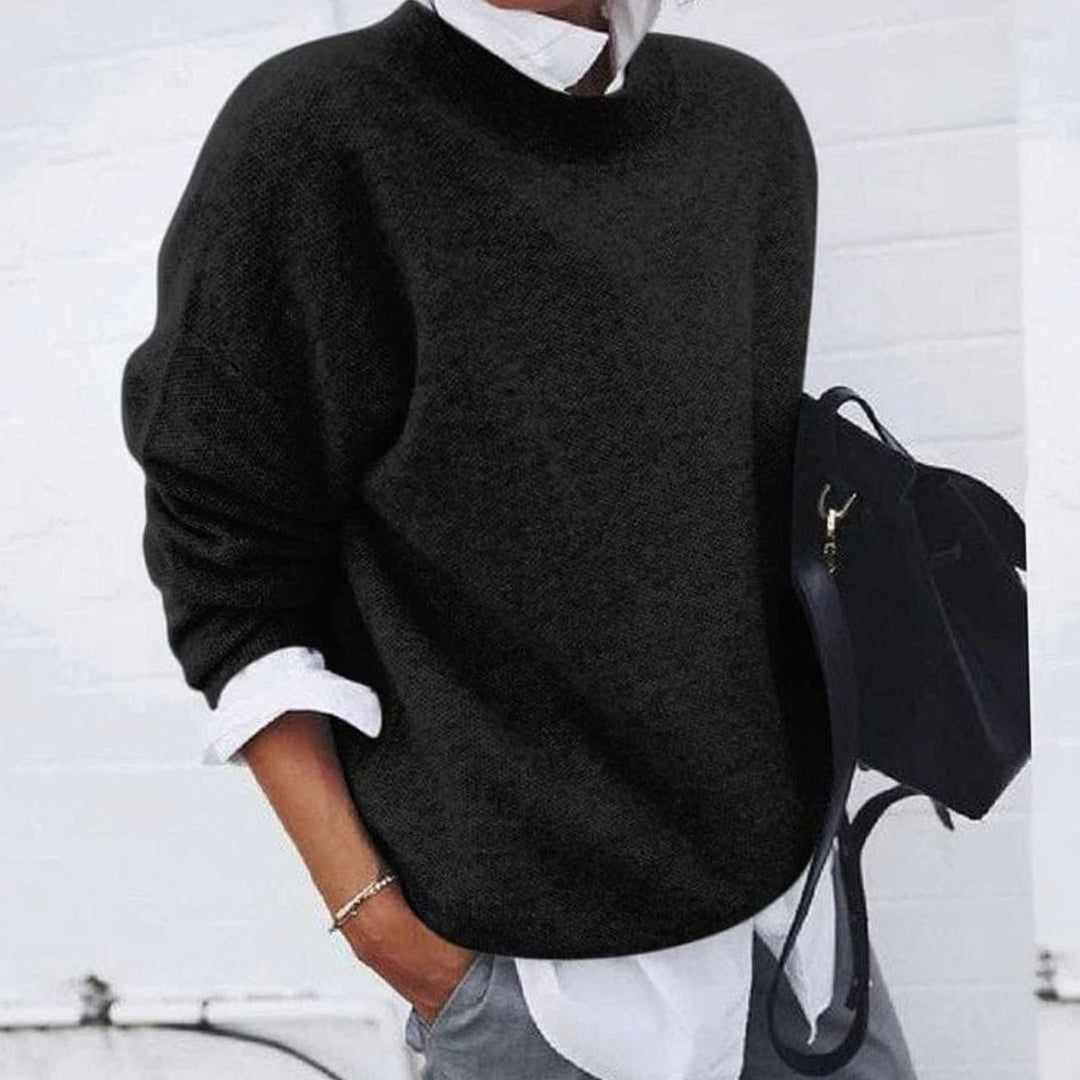 Women's Relaxed-Fit Crew-Neck Knit Pullover Jumper - Black
