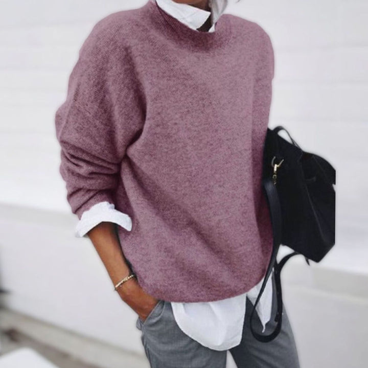 Women's Relaxed-Fit Crew-Neck Knit Pullover Jumper - Pink