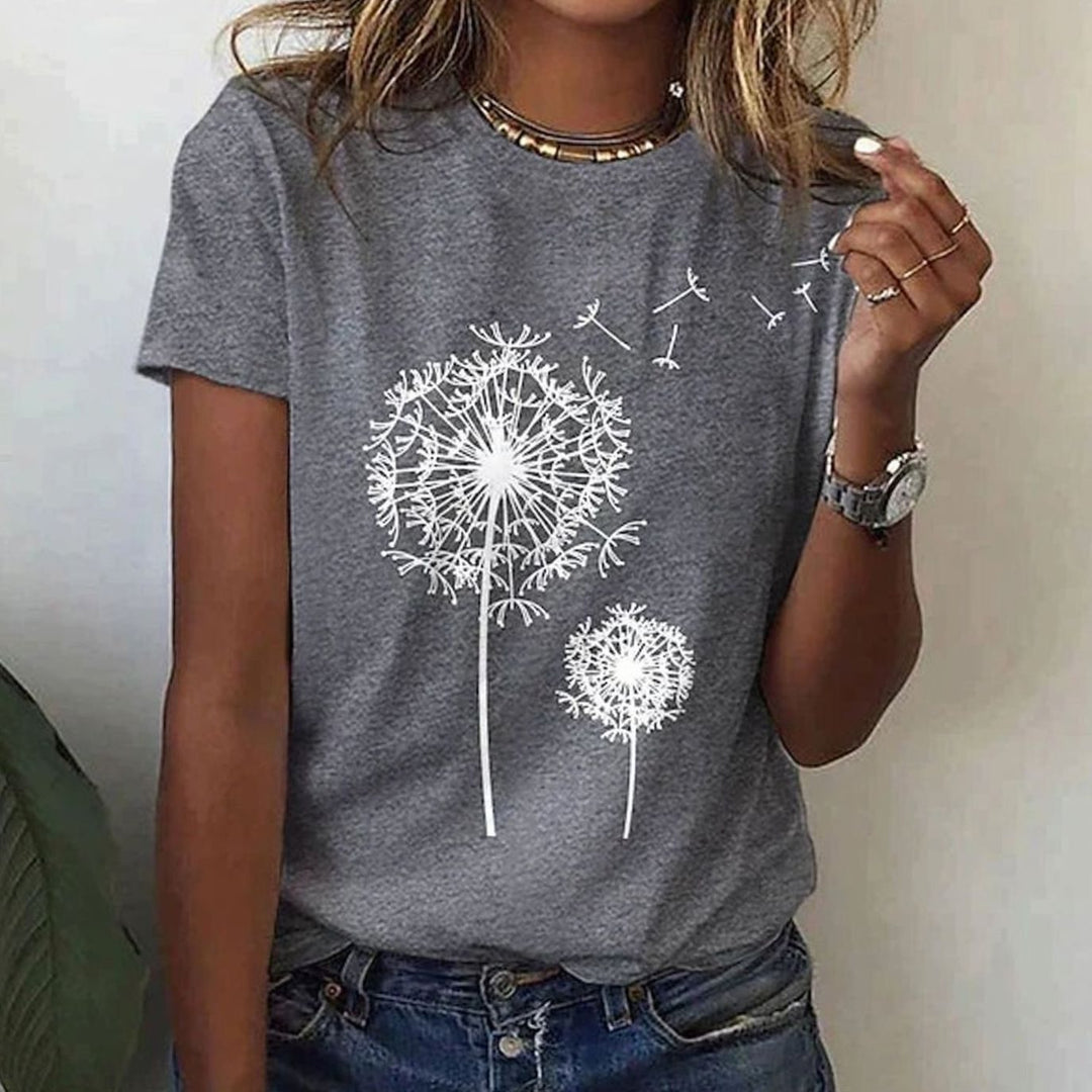 Women's Relaxed-Fit Dandelion Print Round-Neck Graphic T-Shirt