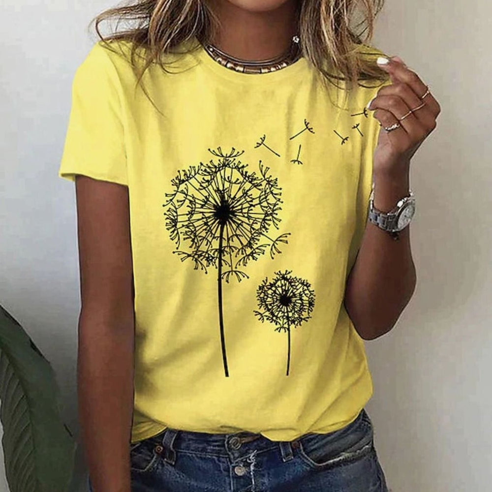 Women's Relaxed-Fit Dandelion Print Round-Neck Graphic T-Shirt
