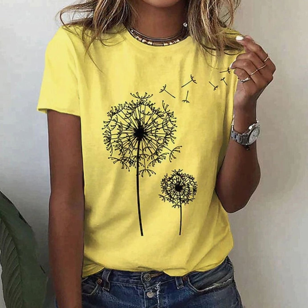 Women's Relaxed-Fit Dandelion Print Round-Neck Graphic T-Shirt