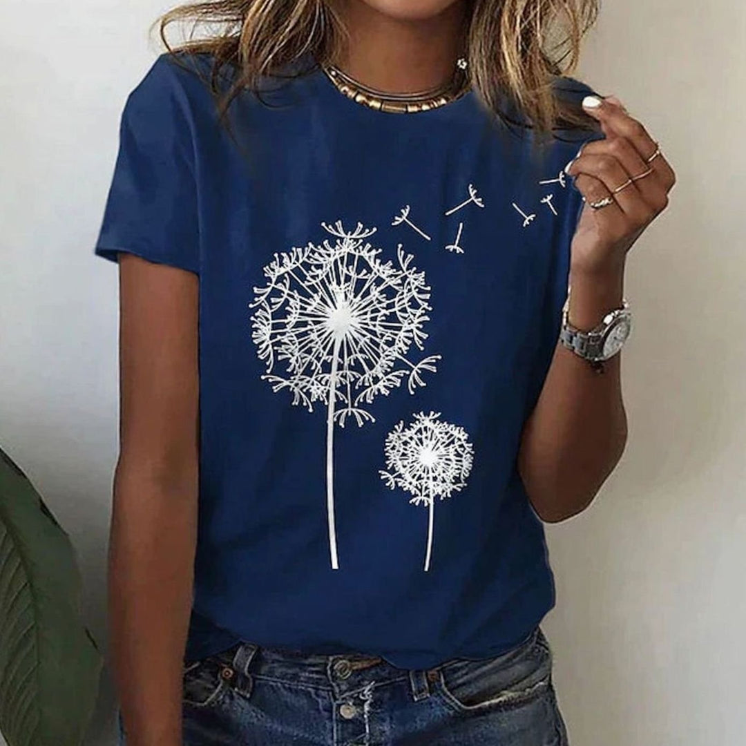 Women's Relaxed-Fit Dandelion Print Round-Neck Graphic T-Shirt