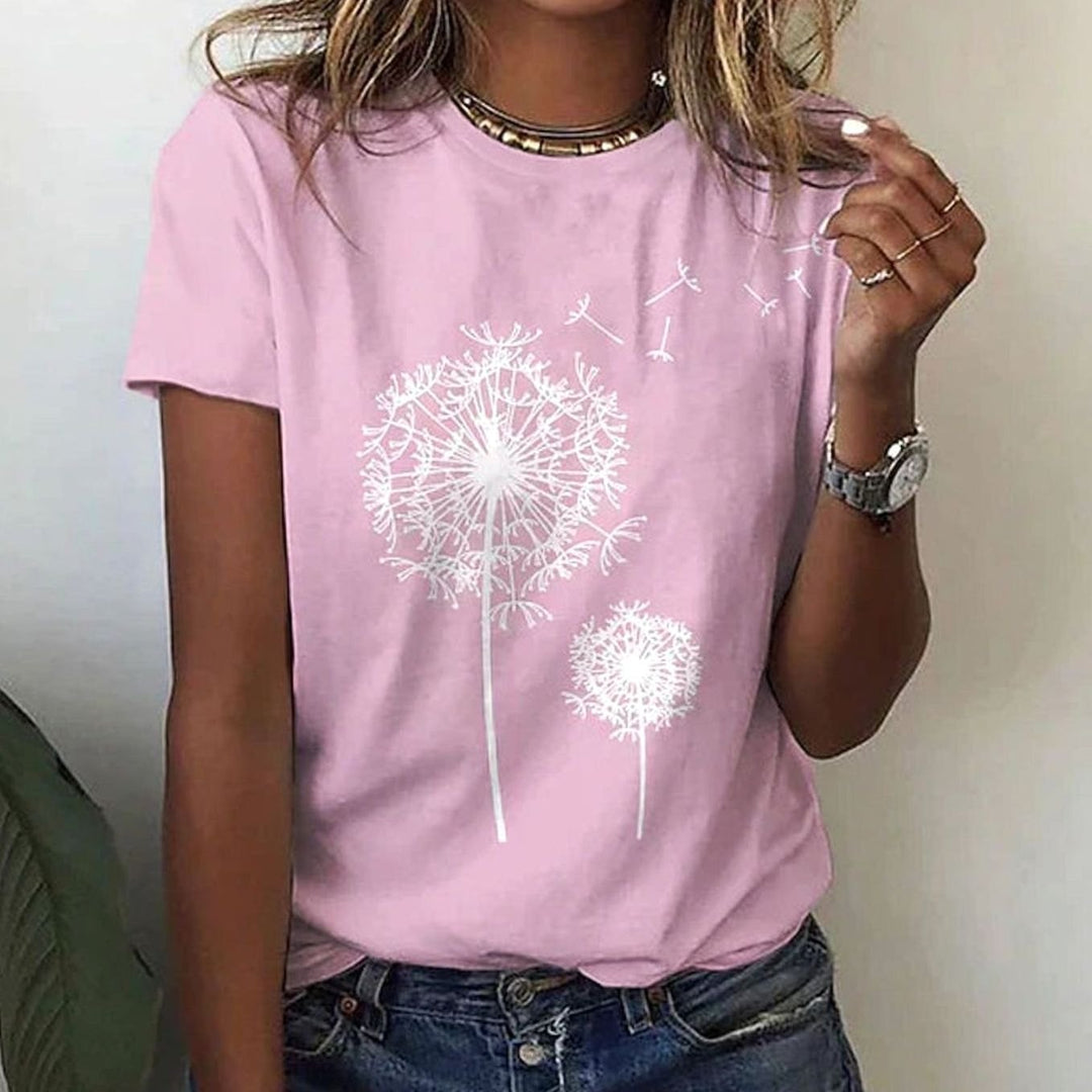 Women's Relaxed-Fit Dandelion Print Round-Neck Graphic T-Shirt