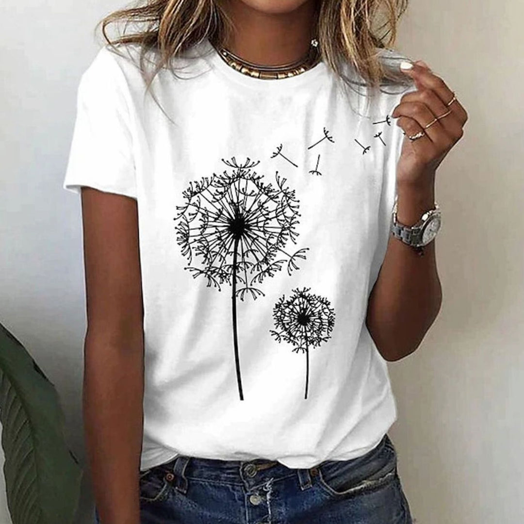 Women's Relaxed-Fit Dandelion Print Round-Neck Graphic T-Shirt