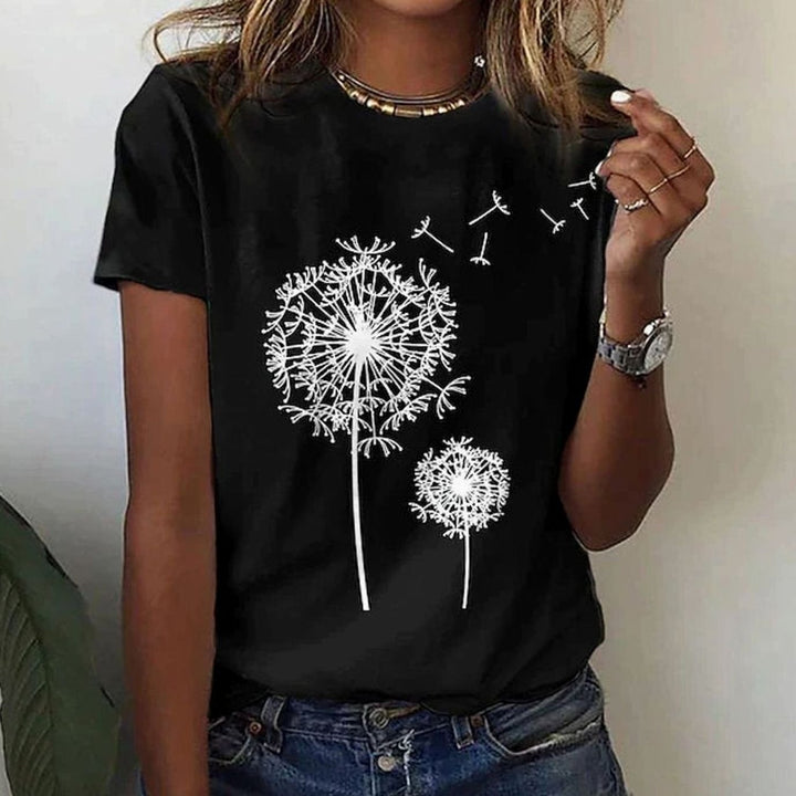 Women's Relaxed-Fit Dandelion Print Round-Neck Graphic T-Shirt