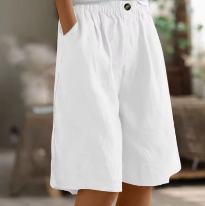 Women's Relaxed-Fit Elastic-Waist Casual Linen Shorts - White