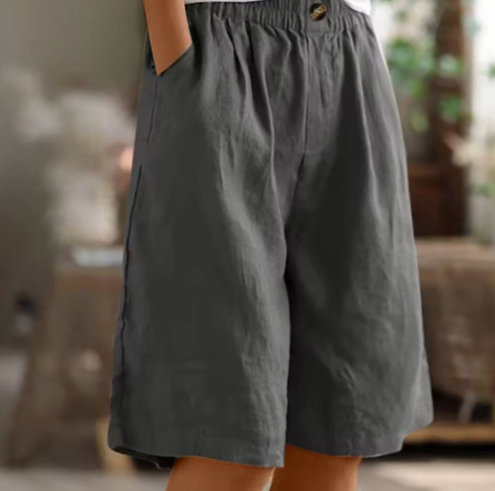Women's Relaxed-Fit Elastic-Waist Casual Linen Shorts - Grey