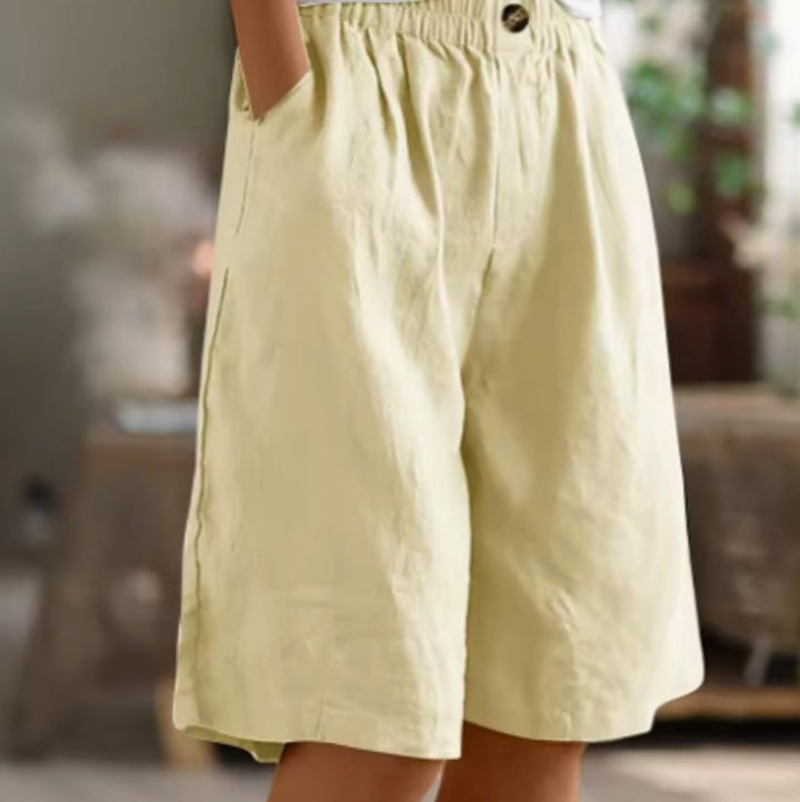 Women's Relaxed-Fit Elastic-Waist Casual Linen Shorts - Beige