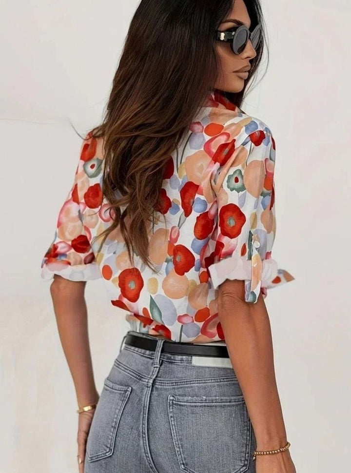 Women's Relaxed-Fit Floral Button-Up Long-Sleeve Blouse