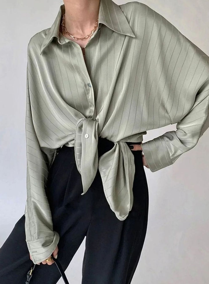 Women's Relaxed-Fit Gold-Button Striped Satin Blouse