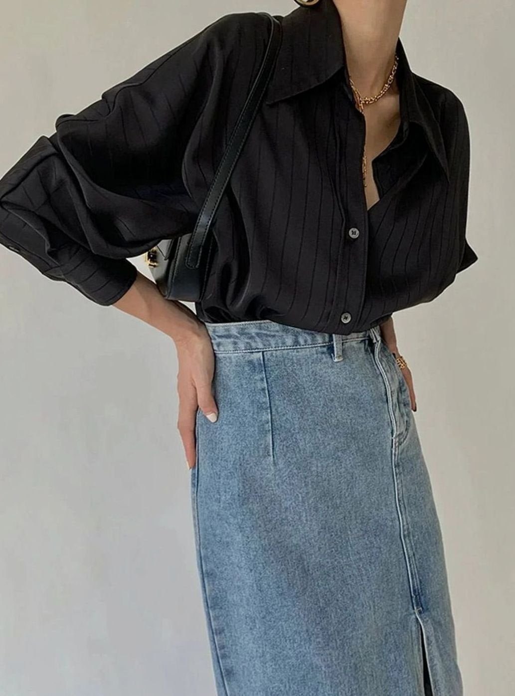 Women's Relaxed-Fit Gold-Button Striped Satin Blouse