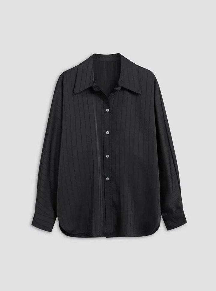 Women's Relaxed-Fit Gold-Button Striped Satin Blouse
