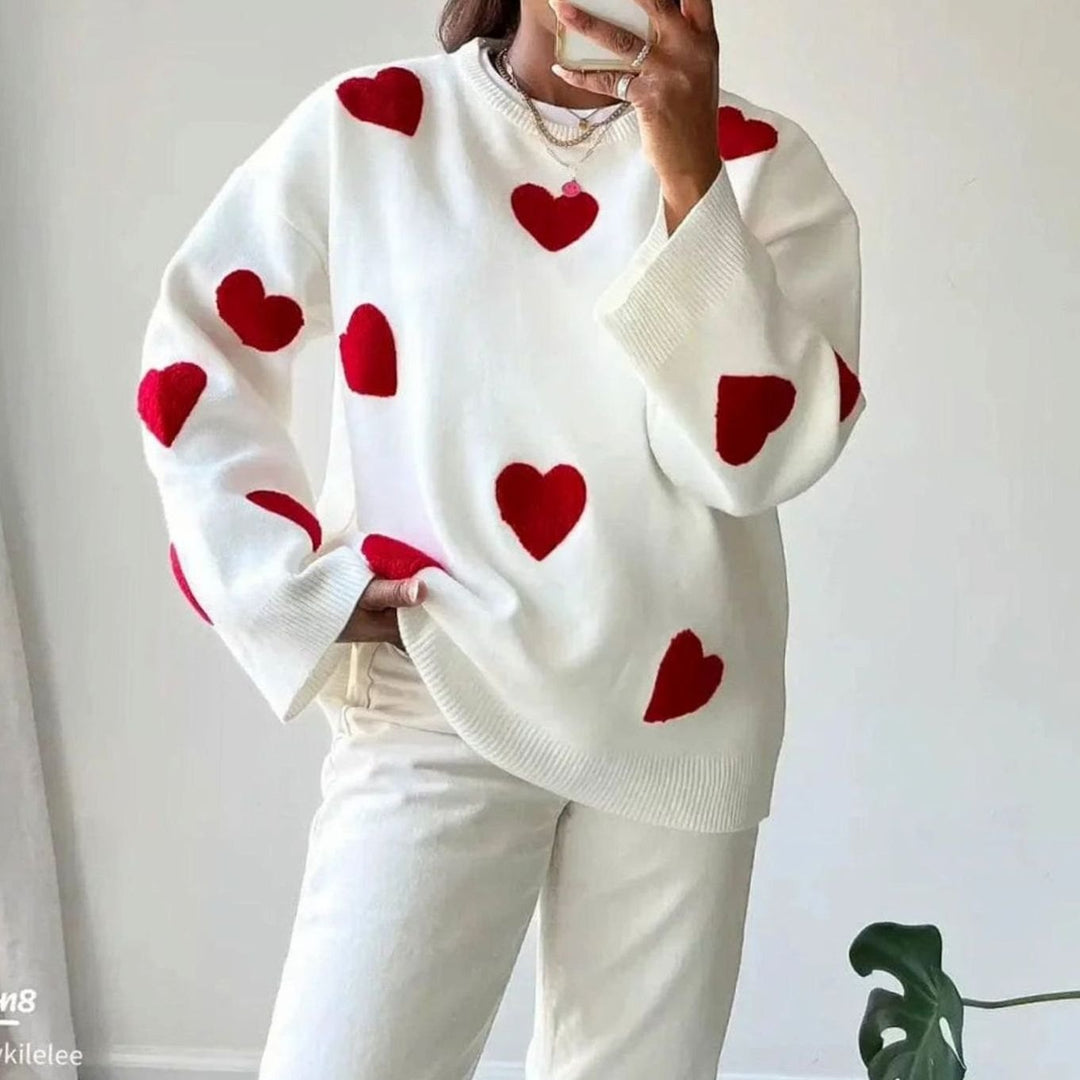 Women's Relaxed-Fit Heart Motif Patterned Knitted Jumper