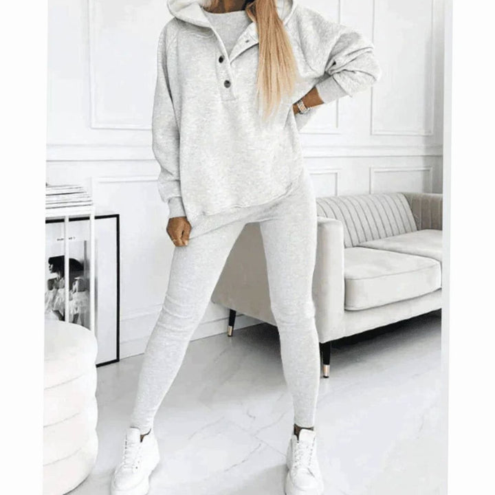Women's Relaxed-Fit Hooded Sweatshirt Jogger Three-Piece Set - Grey