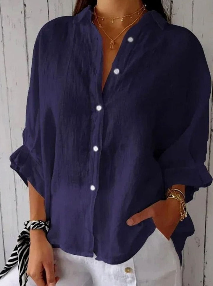 Women's Relaxed-Fit Linen Blouse Button-Up Long-Sleeve Shirt