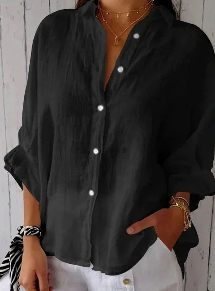 Women's Relaxed-Fit Linen Blouse Button-Up Long-Sleeve Shirt