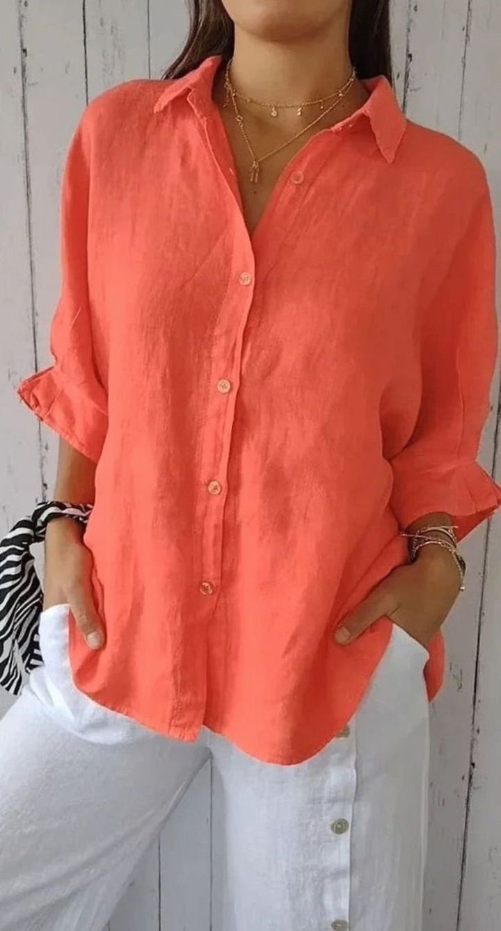 Women's Relaxed-Fit Linen Blouse Button-Up Long-Sleeve Shirt