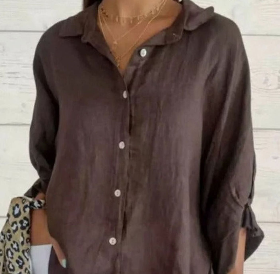 Women's Relaxed-Fit Linen Blouse Button-Up Long-Sleeve Shirt
