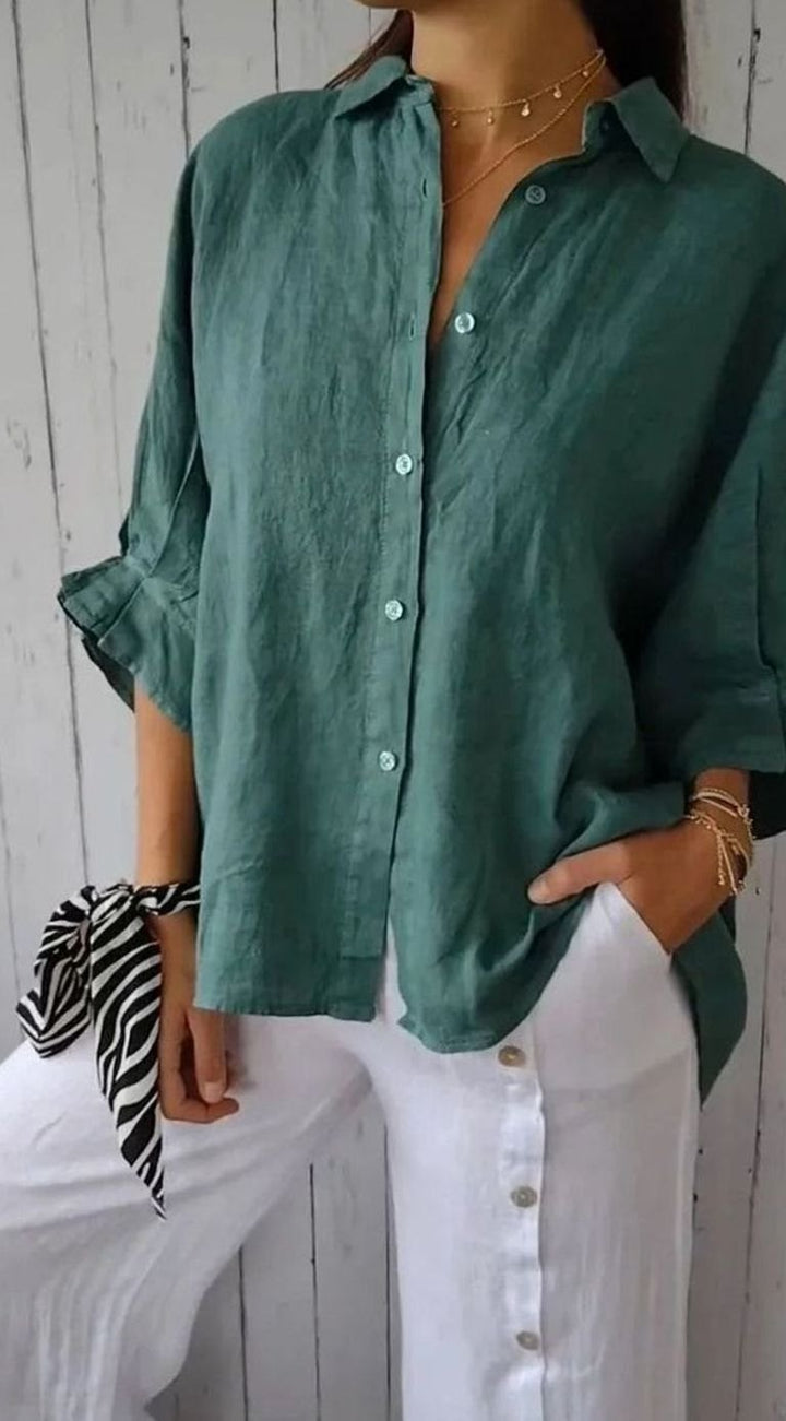 Women's Relaxed-Fit Linen Blouse Button-Up Long-Sleeve Shirt