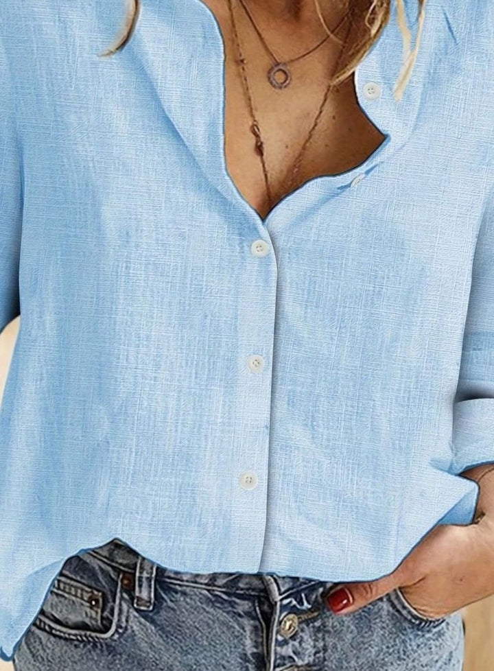 Women's Relaxed-Fit Long-Sleeve Linen Button-Down Blouse