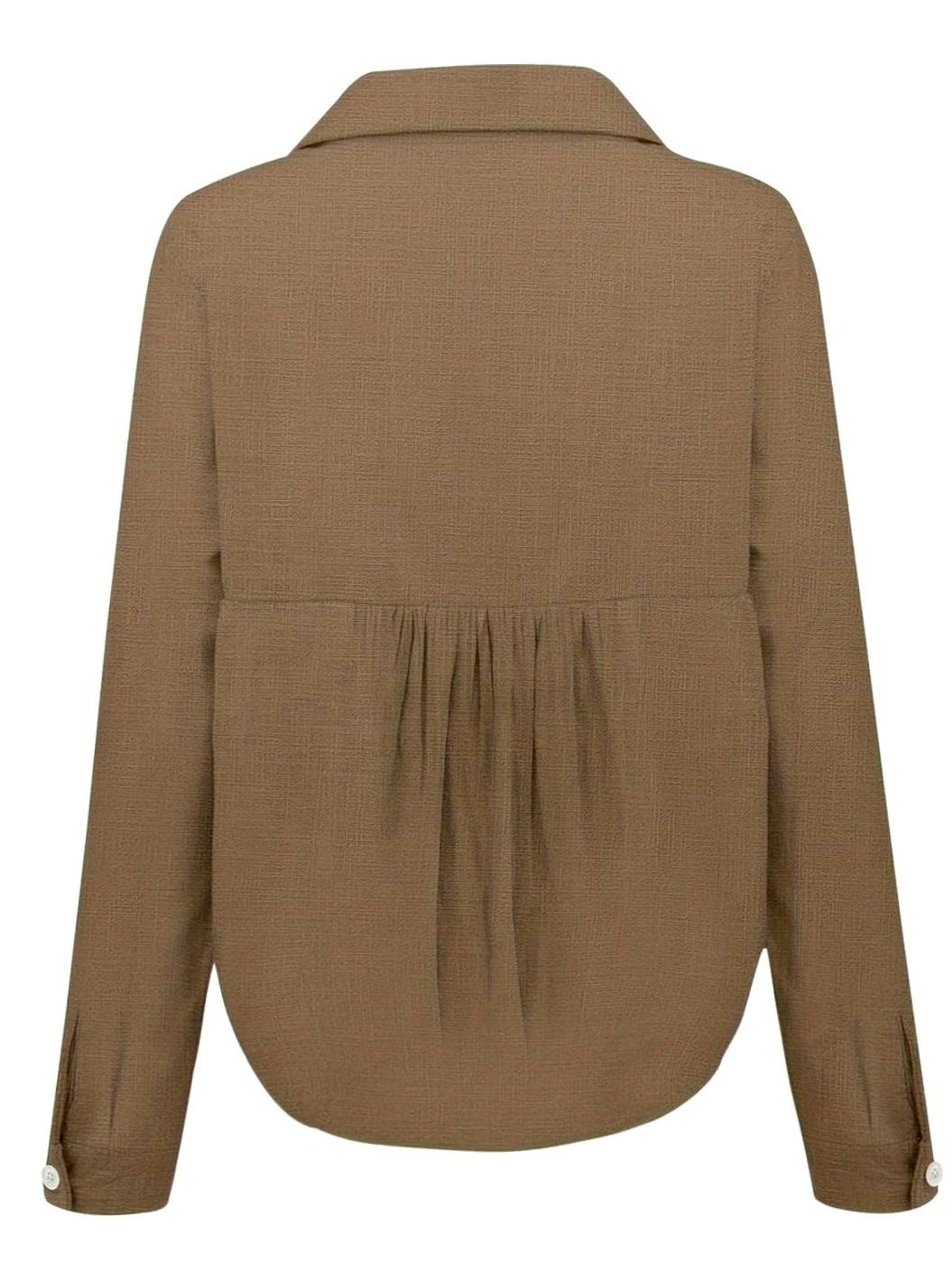 Women's Relaxed-Fit Long-Sleeve Linen Button-Down Blouse
