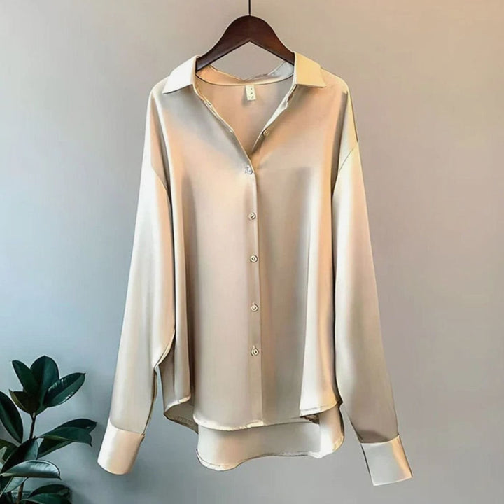 Women's Relaxed-Fit Long-Sleeve Satin Blouse Asymmetric Hem