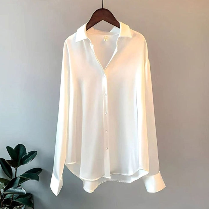 Women's Relaxed-Fit Long-Sleeve Satin Blouse Asymmetric Hem