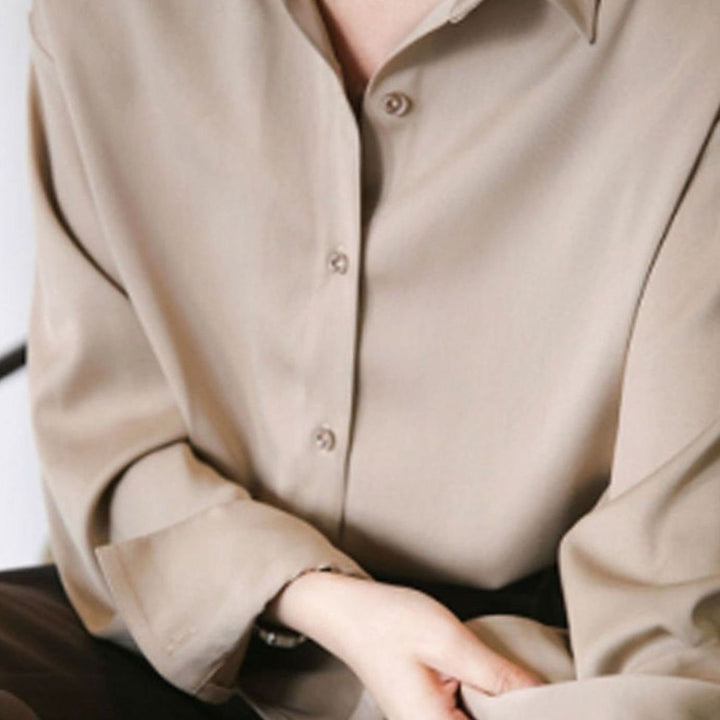 Women's Relaxed-Fit Long-Sleeve Satin Blouse Pointed Collar