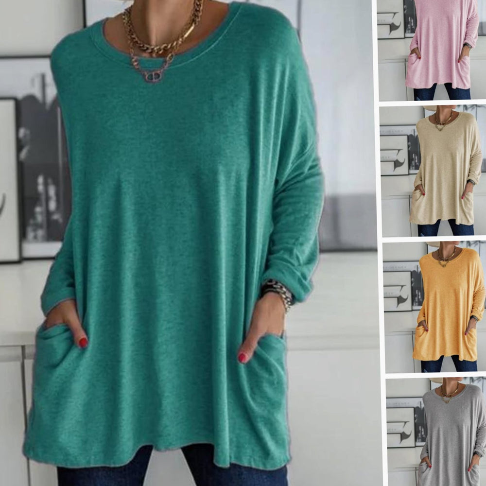 Women's Relaxed-Fit Long-Sleeve Tunic Top Front Pockets